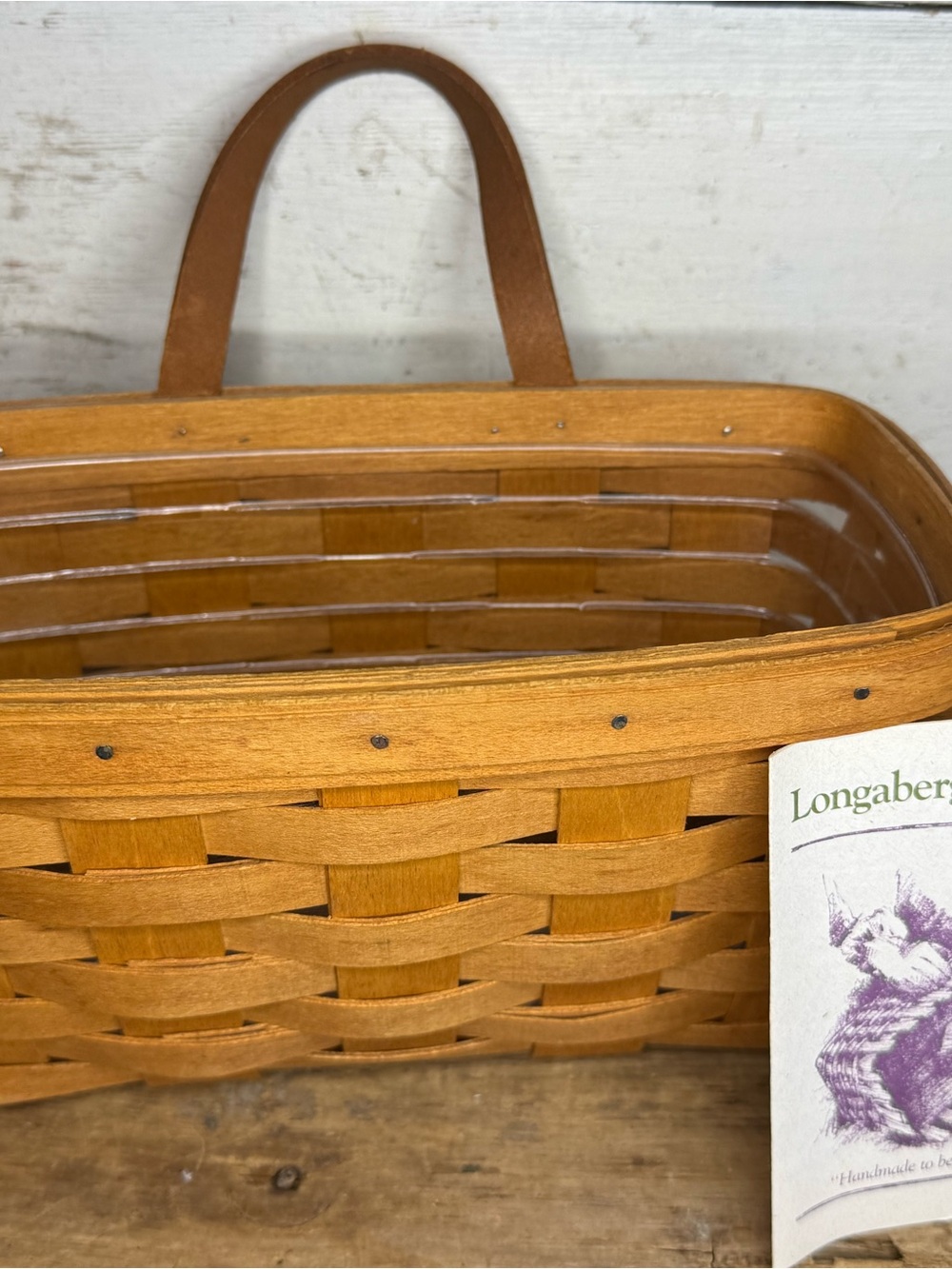 Longaberger Basket Medium Key Basket 11100 Handmade USA Leather Hang Strap 1994